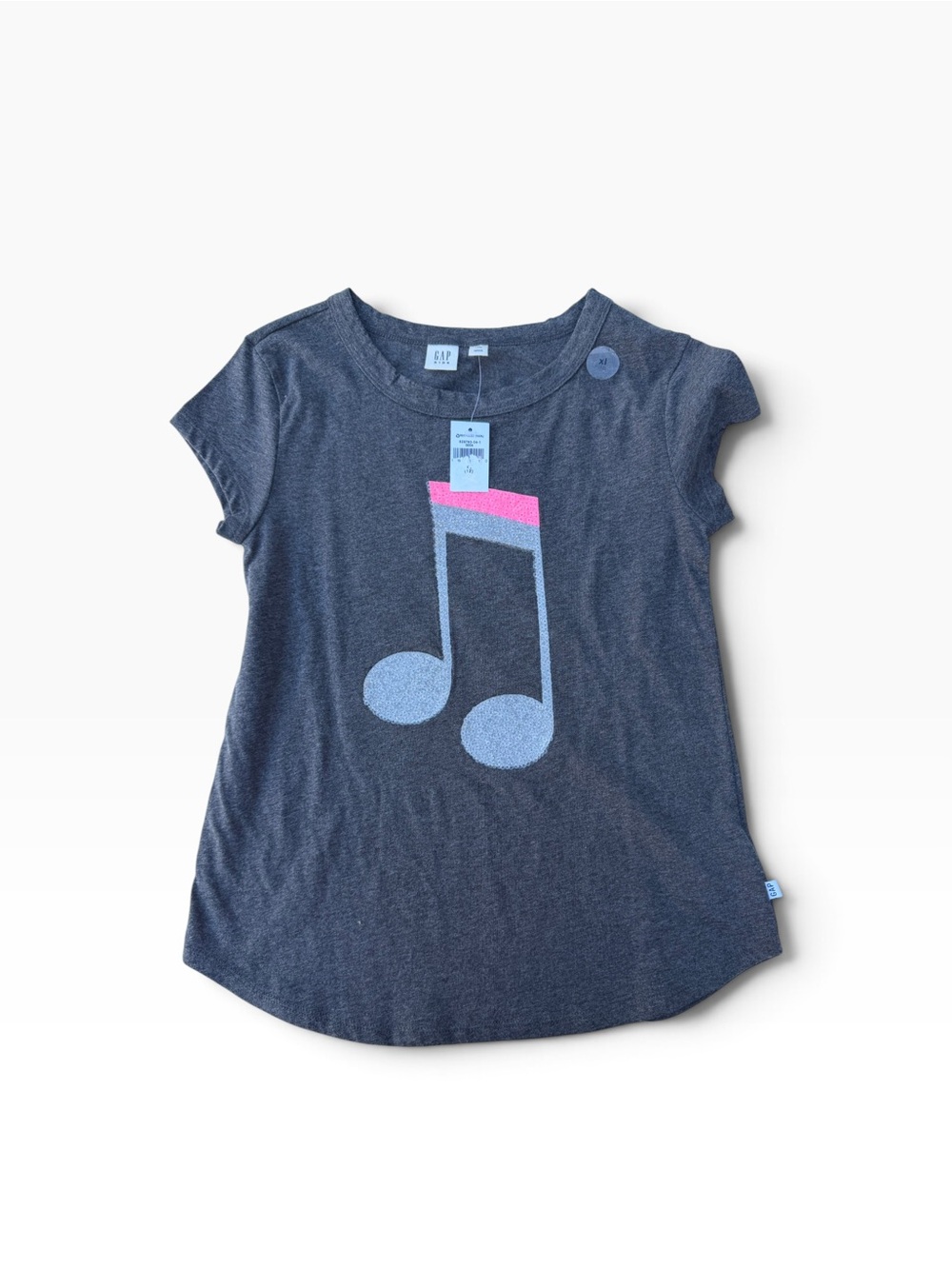 GAP Dark Blue Short-Sleeve Tee with Light Blue & Pink Note Graphic